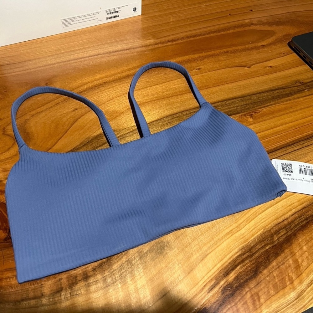 Size 4 lululemon wunder train strappy racer bra ribbed a/b oasis blue